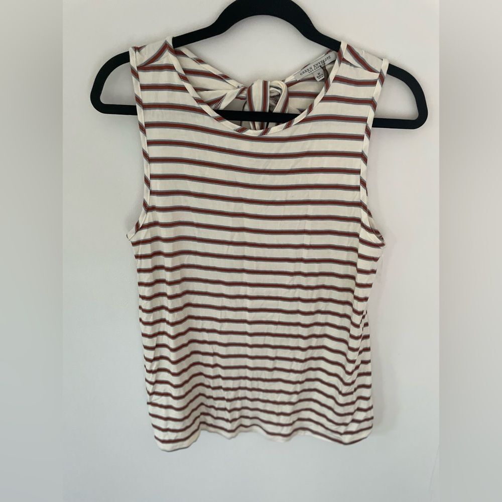 Green Envelope Striped Soft Knit tank top with tie back size medium NEW